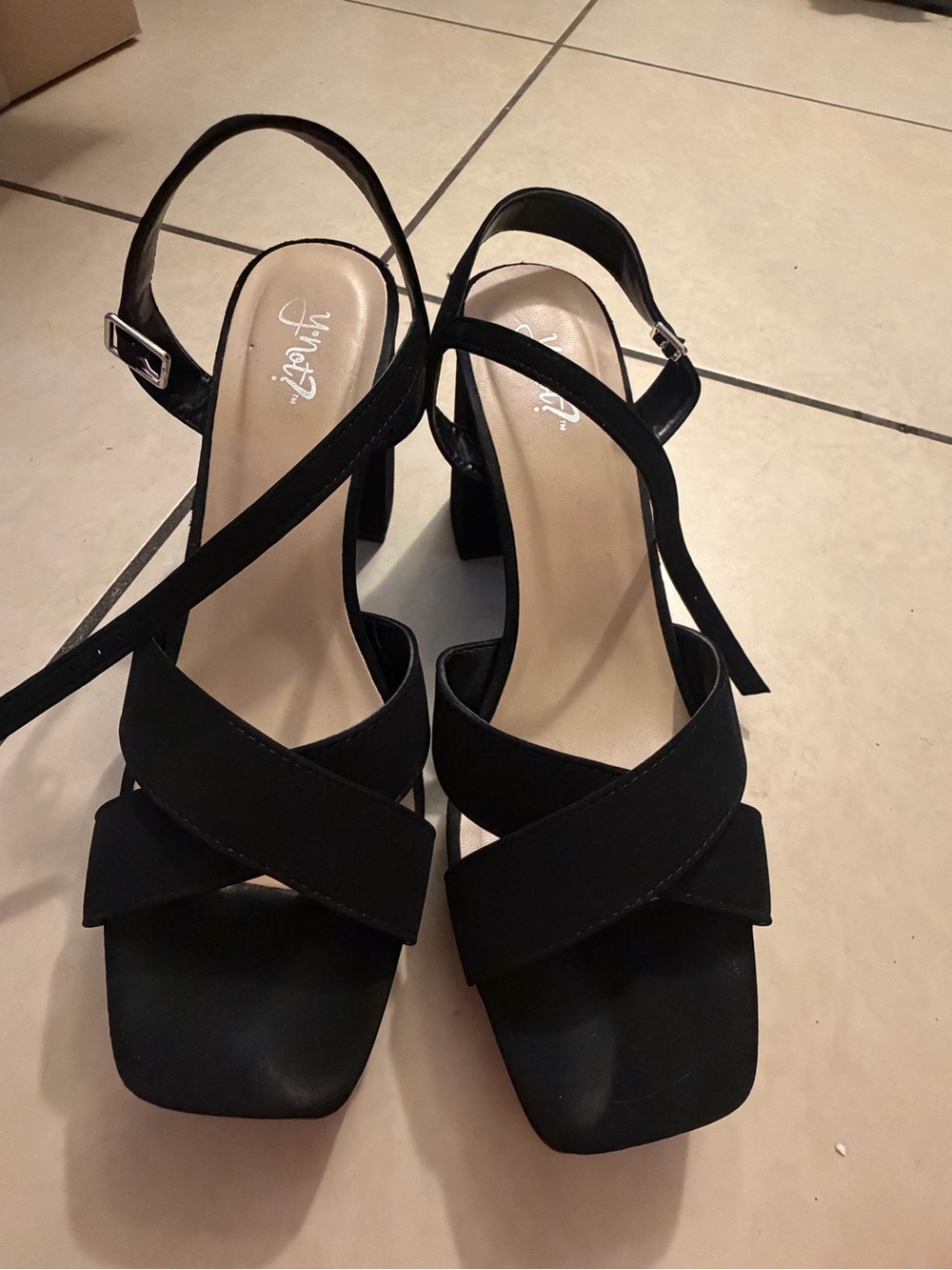 Black Crisscross Block Heel Sandals